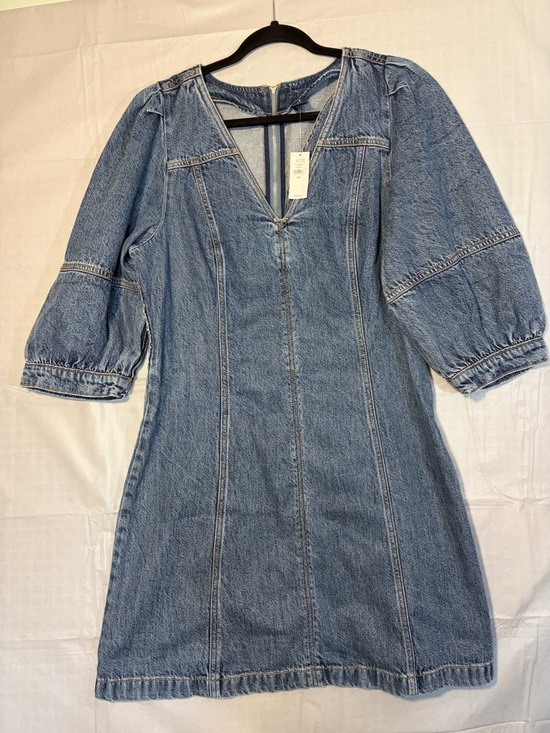 GAP Dresses & Skirts - 131. GAP Denim V-Neck Puff Sleeve Dress - Blue